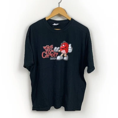 Raro De Colección Y2K M&M "¿Quién es tu caramelo?" Camiseta Personaje Rojo Camiseta Negra XL Foto 1 de 4