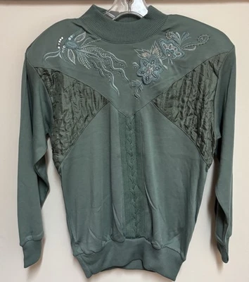 Vintage Richard Martin High Neck Green Embellished Sweatshirt Top Women’s Small - Image 1 of 4