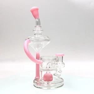10 Zoll Uptake Rosa Recycler Glas Wasserpfeife Rauchen Bong mit Schüssel 14 mm - Bild 1 von 8