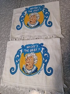Vintage 1984 Wendy’s Where's The Beef? Kitchen Hand Dish Towel Cannon US 2 Piece - Picture 1 of 4