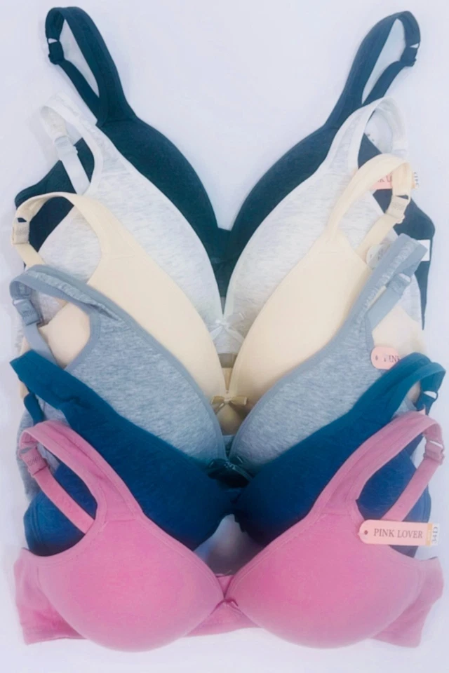 Lote 6 sutiãs de algodão acolchoados sem fio sem fio copo cheio liso leve diária - Imagem 1 de 4