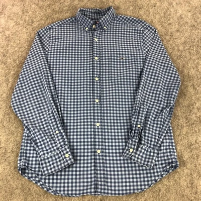 Vineyard Vines Mens Shirt Med Blue Plaid Gingham Check Button Up Tucker Classic - Image 1 of 4