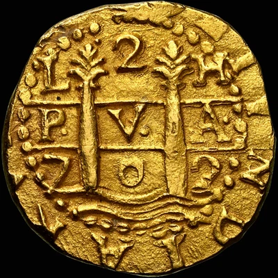 RARE 1702 Lima Peru 2 Escudo from the 1715 Fleet MS 62 Direct from the Source! - Image 1 of 4