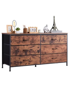 Uimoso 6 Drawer Dresser Closet Dresser TV Stand with Steel Frame Rustic Brown - Picture 1 of 12