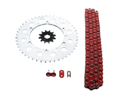 Kawasaki 1995-06 KDX200 / 1997-05 KDX220 Red Chain & Sprocket Silver 12/47 110L - Image 1 of 4