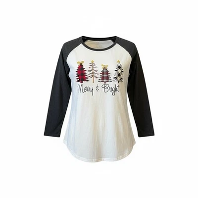 Natural Reflections Merry & Bright Raglán Camiseta Mujer XL Navidad Blanco Gris Foto 1 de 4