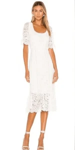 NWT BB Dakota prairie boho lace overlay ruffle hem white Dress sz 4 Zip back - Picture 1 of 12