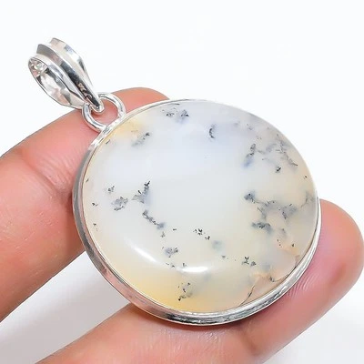 Ciondolo in agata muschio dendritico forma rotonda con pietra preziosa gioiel... - Immagine 1 di 4