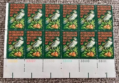 Scott #1445 Partridge in a Pear Tree , 1971 US 8¢ Block 0f 12, MNH/OG, VF/XF - Image 1 of 2
