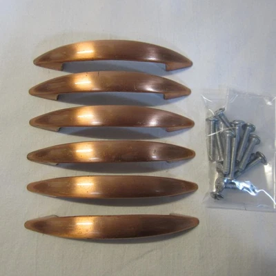 Vintage Copper Drawer Cabinet Pulls Set of Six  3" on Center 4 1/4" Length - Image 1 of 3
