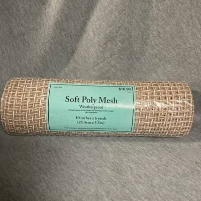 Soft Poly Mesh #2022788 New 10” X 6 Yds Tan/White - Image 1 of 3