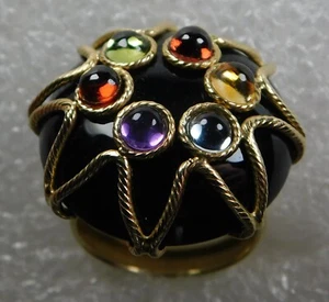 DESIGNER SG 14K Y GOLD Multicolor STONES MANUFACTURED RING Size 9.0 Estate - Bild 1 von 9