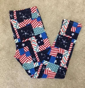 LuLaRoe Leggings ~ TC ~ ROT WEISS & BLAUE STERNE und STREIFEN ~ Patchwork AMERICANA - Bild 1 von 2