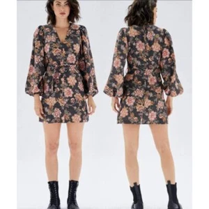 MINKPINK Women's Floral Balloon Sleeve Mehdya V-Neck Mini Dress Size Large NWT - Picture 1 of 7