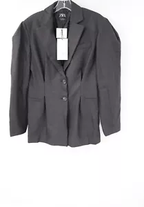 NWT Zara blazer women's XS Baloon Sleeve plaid two button pleated notch lapel - Picture 1 of 16