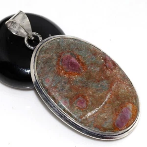 925 Silver Plated Ruby In Fuchsite Ethnic Pendant Handmade Jewelry Size 2" GW - Picture 1 of 3