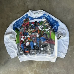 Vintage 1994 Looney Tunes Bugs Bunny Taz Sylvester ACME Mechanics Sweatshirt L - Picture 1 of 7
