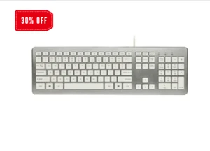 105-Key Full-Size USB Wired Brushed Aluminum Look Keyboard w/White Keys (Silver) - Picture 1 of 2