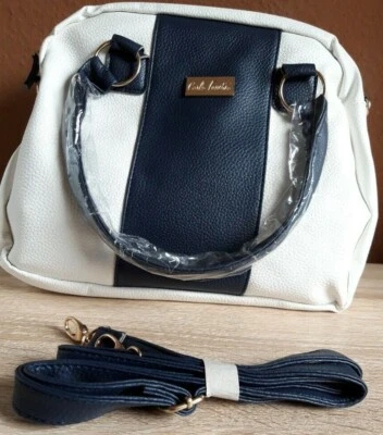 Damen-Handtasche weiß-blau Schulter-Henkel-Tasche viel Stauraum, Carla Faustini