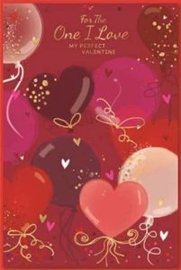One I Love Valentinstag Karte - rote und rosa Luftballons mit Goldfolie 9x6" - Bild 1 von 1
