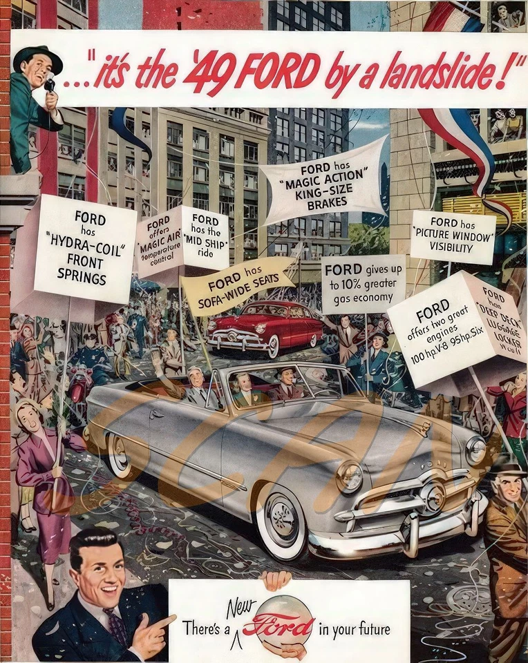 1949 Ford "Ford By a Landslide"showroom Wall print 13 x 16 Giclee print - Image 1 of 1