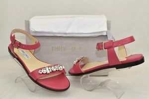 NIB JIMMY CHOO CITY ONPA PINK LEATHER ANKLE STRAP JEWELED SANDALS FLATS 38 - Picture 1 of 12