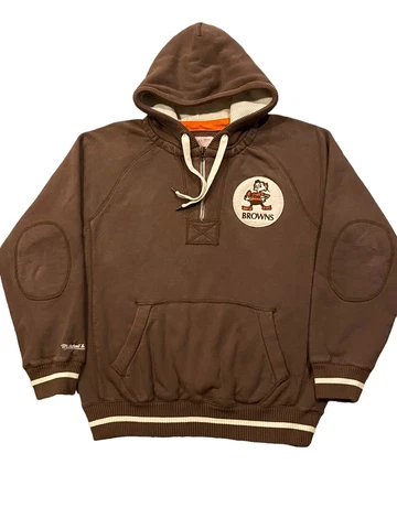 Mitchell & Ness Throwback Cleveland Browns 1/4 Zip Sweatshirt Brown Men’s Large Cover
