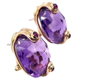 18k Yellow Gold Amethyst Earrings Signed Antonini - Picture 1 of 13