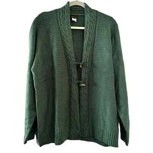 SALON STUDIO HUNTER GREEN SOFT BRAIDED CARDIGAN SWEATER MEDIUM - Picture 1 of 3
