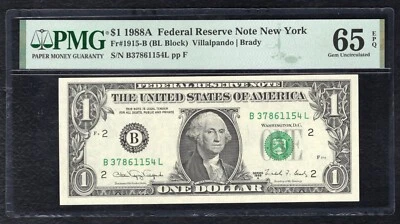 FR. 1915-B 1988-A $1 FRN NEW YORK, NY *RARE B-L BLOCK* GEM UNCIRCULATED-65EPQ - Image 1 of 2