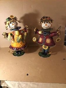 2 Fall Decoration Candle Holder Metal Scarecrows 18” x 13” in EUC Very Cool - Bild 1 von 12