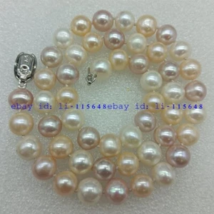 9-10mm White Pink Purple Freshwater Cultured Pearl Beads Necklace Jewelry 18" - Picture 1 of 4