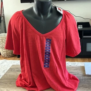 Rafaella True Red Bell Sleeve Short Sleeve Knit T-Shirt Women’s Sz XXL  NWT $44 - Picture 1 of 6