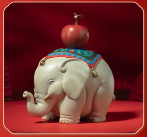 4.5" China Pure Bronze Painted Hand-carved Elephant Apple Statue Christmas gift - Picture 1 of 13