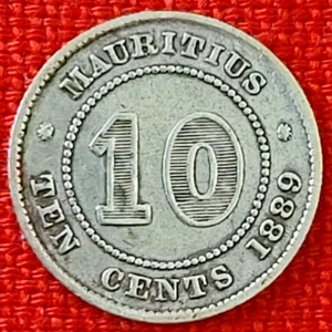 Moneta Argento 10 Centesimi 1889 H Mauritius - Regina Vittoria - KM# 10,1 - Rara - (J) - Foto 1 di 2