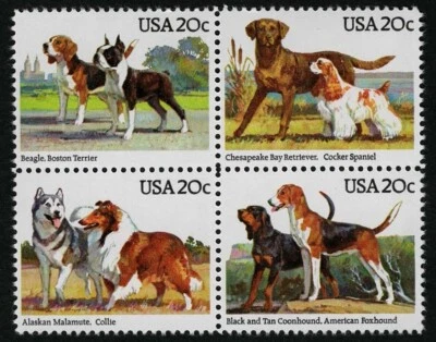 US 1984 #2101a (2098-2101) Dogs 20c Block of 4 Mint NH MNH - Image 1 of 2