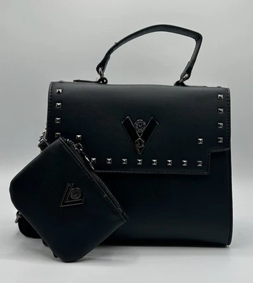 🖤 Juego de bolso de mano de cuero negro vanguardista con bolsa a juego - elegante y audaz Foto 1 de 4