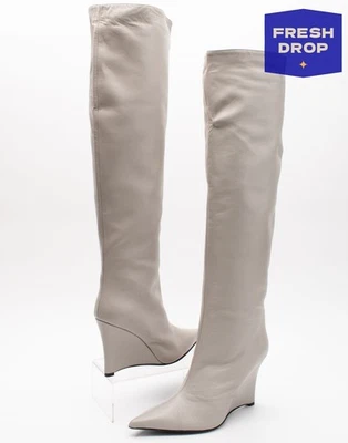 PVP €485 PINKO Botas de Cuero Sobre la Rodilla US9 UK6 EU39 Tacón de Cuña Hechas en Italia Foto 1 de 4