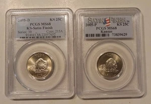 2005 P & D PCGS MS68SF SATIN FINISH KANSAS STATE QUARTERS (2 COIN SET) - Picture 1 of 2