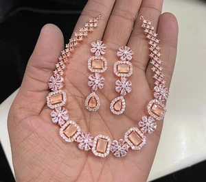 Rose Gold Necklace Set Indian Bollywood Bridal Party Wear Weding Women ML29 - Picture 1 of 5