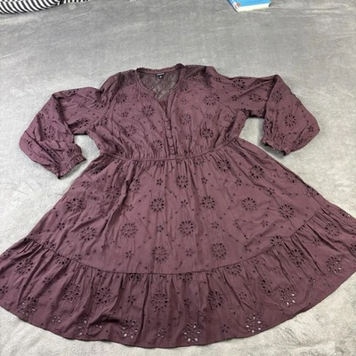 Torrid Mini Eyelet Challis Shirt Dress Size 2X Ruffle Trims Blouson Sleeves Lace - Image 1 of 4