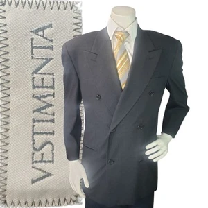 Blazer Traje Abrigo Deportivo Vestimenta Hombres 38R Gris Mezcla Lana Doble Pecho Italia - Imagen 1 de 14