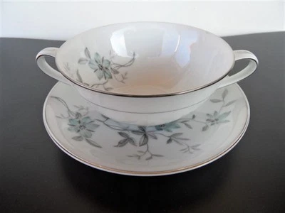 Vintage Noritake Lorene 5764 Japan Double Handled soup coupe bowl & saucer - image 1 of 4