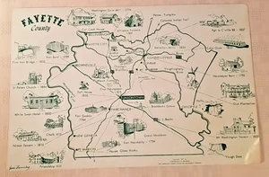 1 Vintage Tischset Kunststoff laminiert Fayette County, PA Copywright 1951 (AAUW) - Bild 1 von 3
