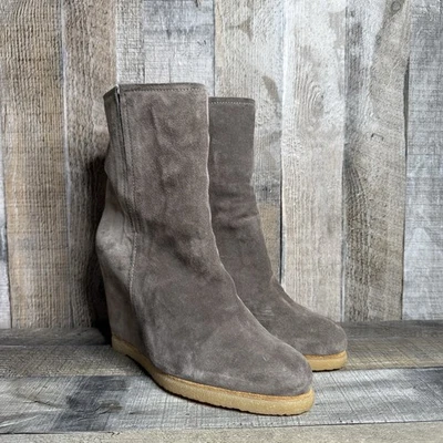 Mujer Stuart Weitzman Scout Taupe Marrón Gamuza Bota Tobillo Cuña Botas Talla 9 M Foto 1 de 4