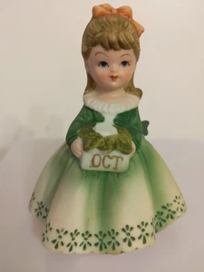 Lefton October Birthday Girl Ceramic Bisque China KW7227 Japan Vtg - Picture 1 of 7