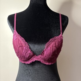 La Perla Plumb Lace Push Up Bra Padded Underwire Strappy 34C Luxury Lingerie