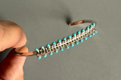 ZUNI Sterling Sleeping Beauty Turquoise Snake Eye 2 Sided Double Row Carina Cuff - Image 1 of 4