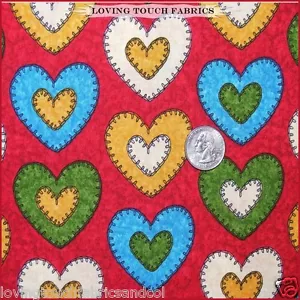 BENARTEX FOLK ART VALENTINE LOVE HEARTS COTTON FABRIC 1/2 YD 18" X 44" - Picture 1 of 2