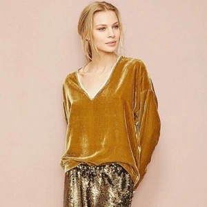 Blusa Mes Demoiselles Terciopelo Cuello en V Manga Larga Mezcla Seda - Imagen 1 de 9